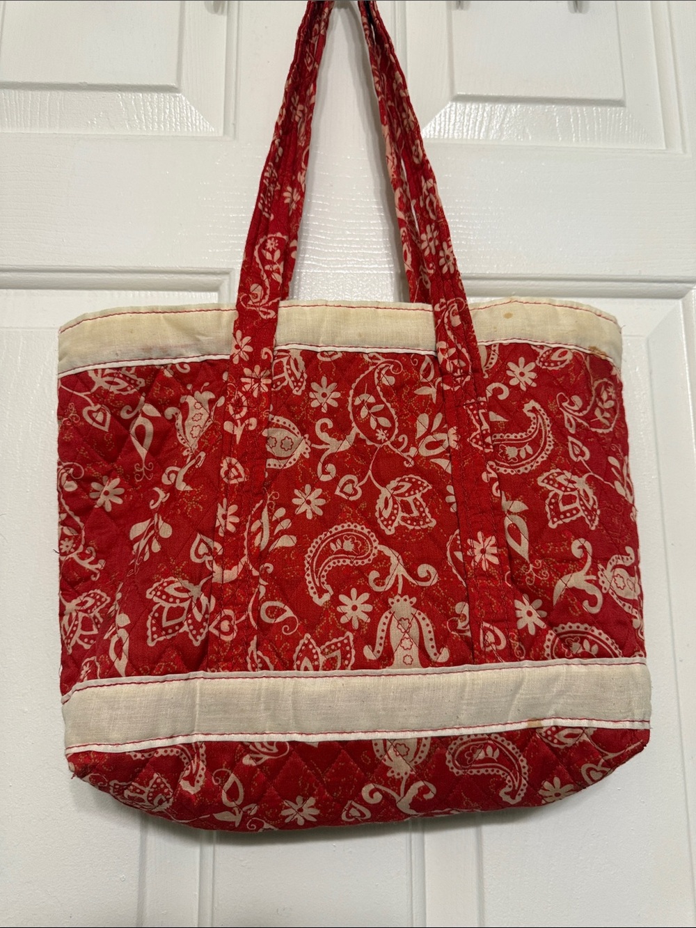 Quilted Red Paisley Tote Bag - Casual Everyday Carry